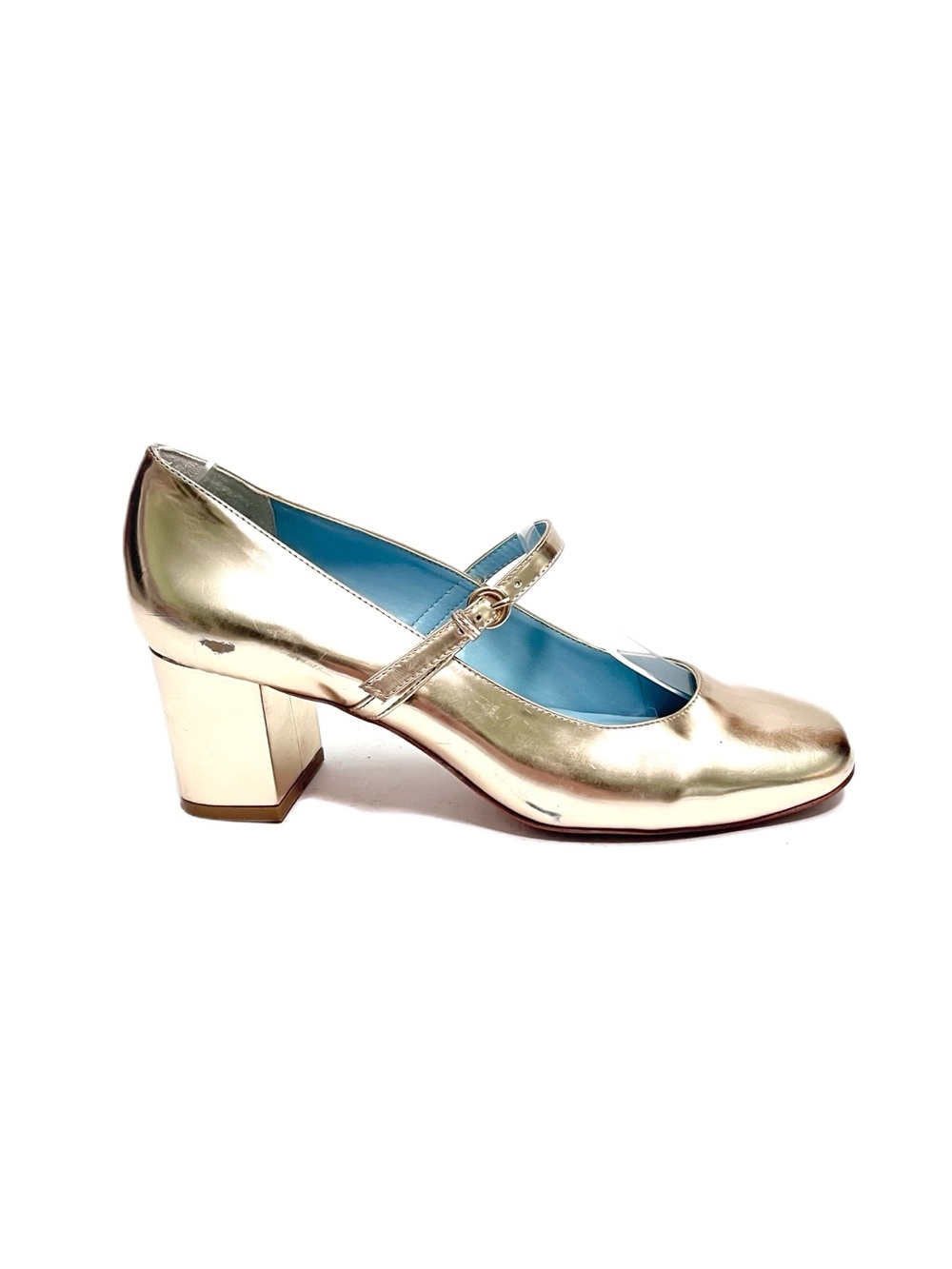 Vintage Y2K metallic gold leather chunky Mary Jane heels
